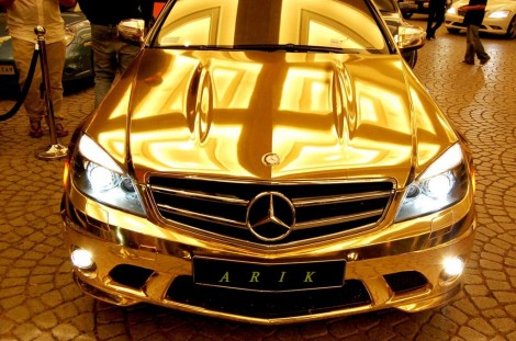 A gold Mercedes